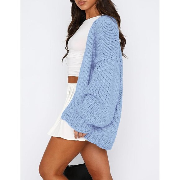 Womens Trendy Cardigan Sweaters Light Blue Long Sleeve Chunky Knit Outfits - Picture 4 of 8